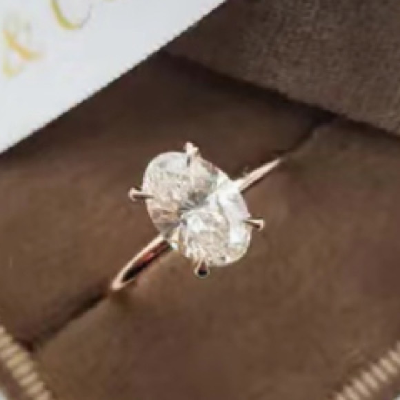 Rose Gold Large Oval Diamond Solitaire Ring - Picture 2 of 9